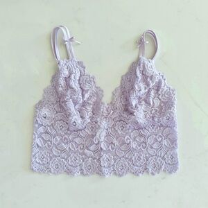 Cabernet Lavender Lace Bralette Top, Ribbon Bow Detail & Adjustable Straps sz. M